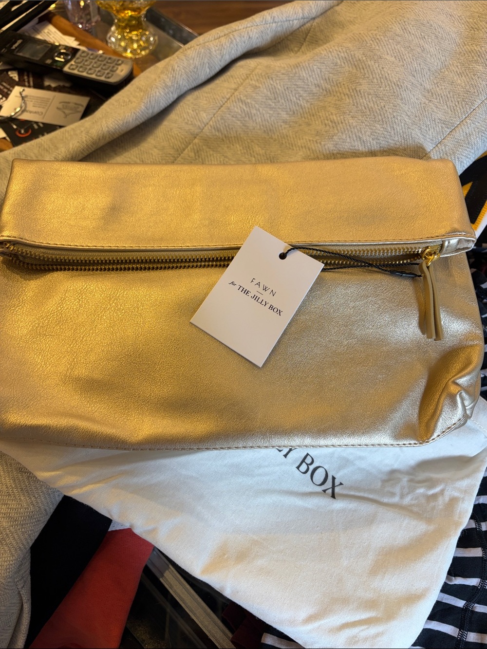 Metallic Gold Fold-Over Clutch